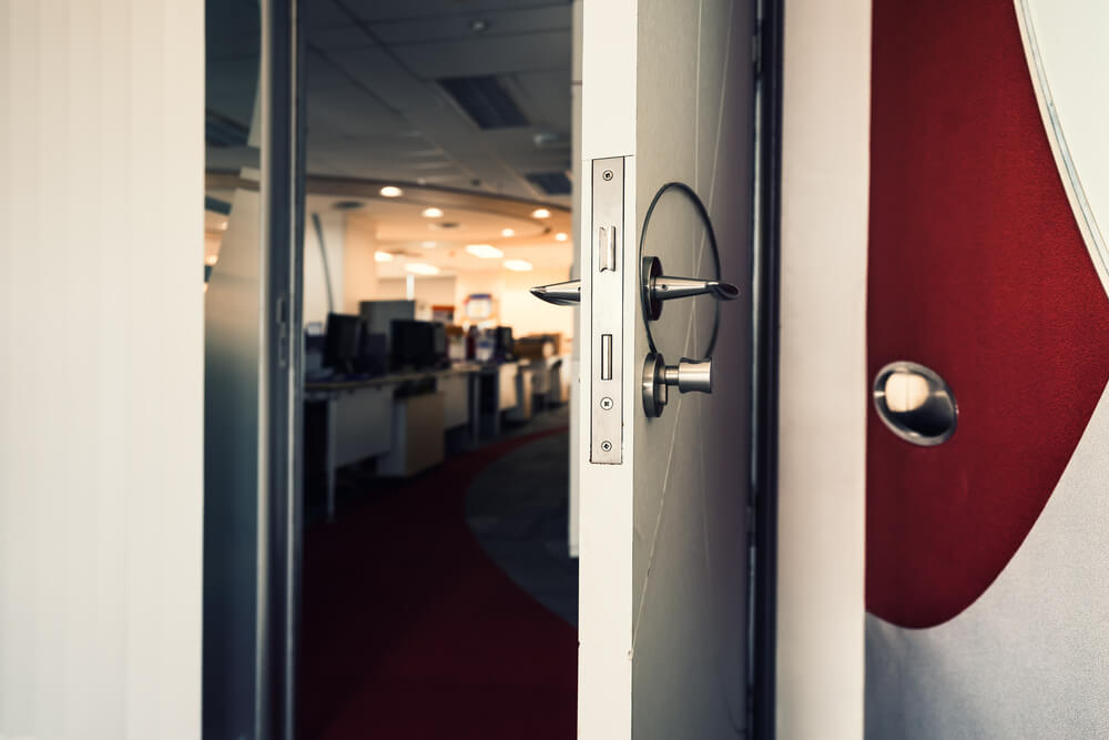 Abstract Office Meeting Room Door Open To Walkway With Retro Vintage Filter